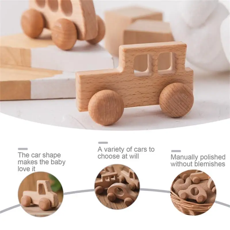 Baby Beech Car Toy Wooden Baby Log Toy Car Grasping Inertia Practice Hand Push Car Model Baby Molar Toys Wooden Blocks Toy Car