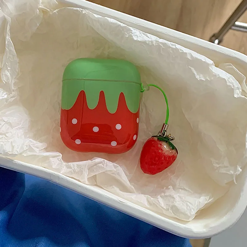 Cute Exquisite Red Strawberry Suitable For Apple AirPods 4 3 2 1 Pro Bumper Soft Case Headphone Protective Cover White Polka Dot