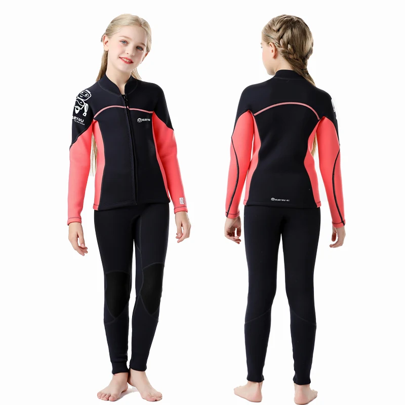 Muta in neoprene per bambini, Costumi da bagno termici spessi, Tuta da surf full diving, Costumi da bagno per bambini, Set 2 pezzi, 2,5mm