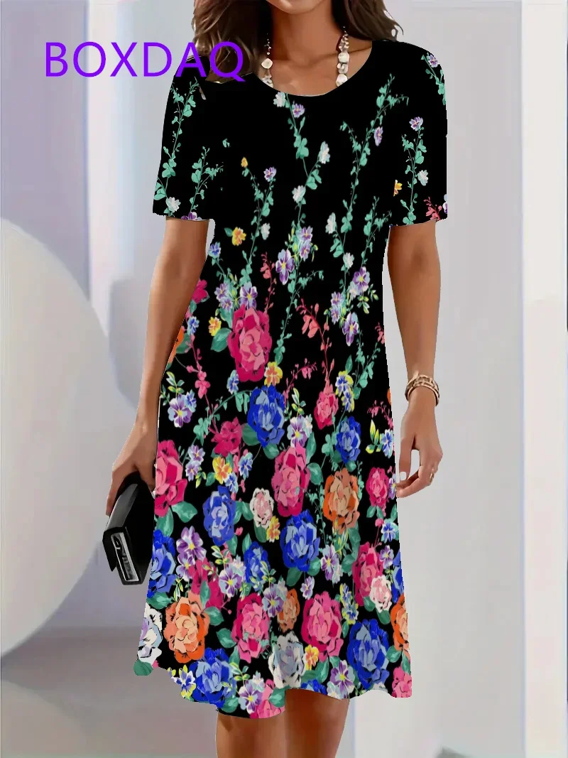 

Модное элегантное женское платье с бабочкой и цветочным узором, новое летнее уличное свободное мини-платье с цветочным принтом и короткими рукавами, 2025 г.