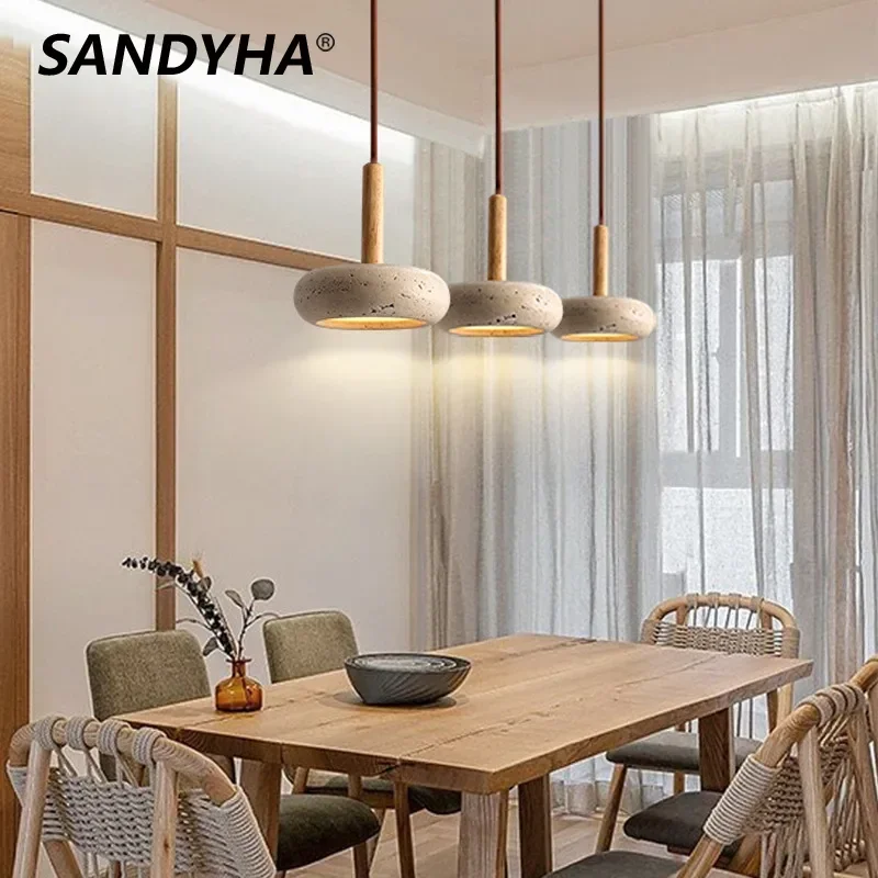 SANDYHA Yellow Cave Stone Chandeliers Round Pendant Lamp Dining Room Bedroom Bedside Kitchen Island Light Suspension Luminaire