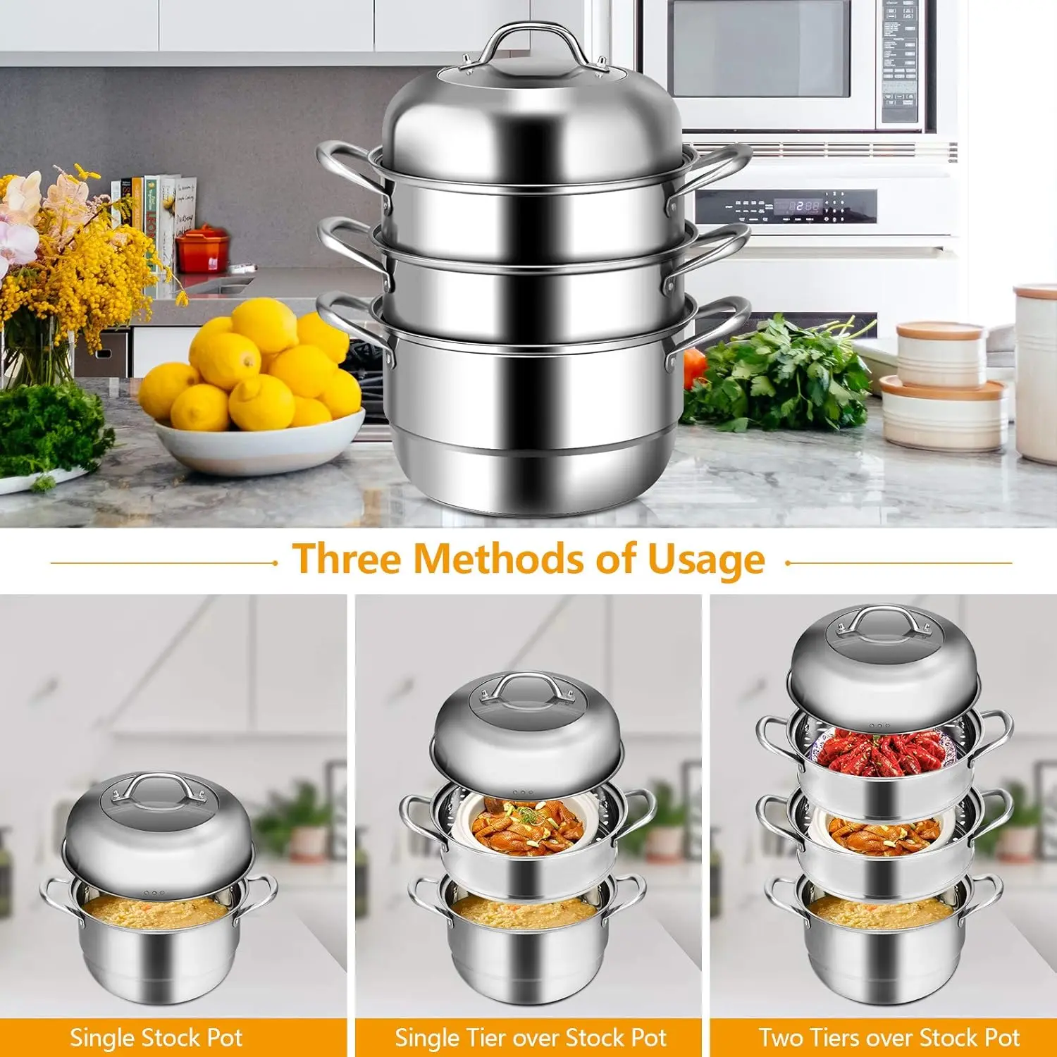 3-Tier Stainless Steel Steamer Pot, 11