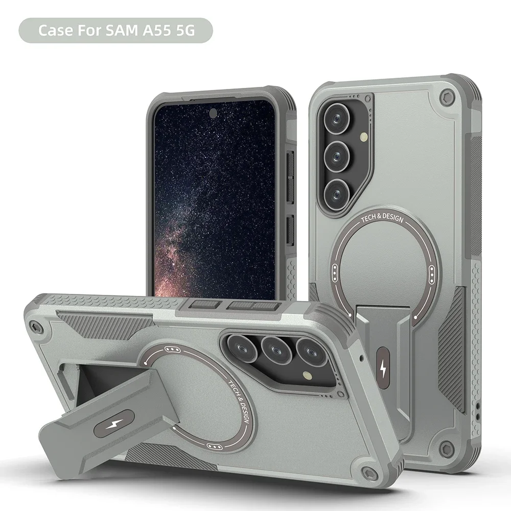 Armor Magnetic Phone Case for Samsung Galaxy A16 A55 A35 A25 A15 A54 5G Magsafe Wireless Charge With Kickstand Shockproof Cover