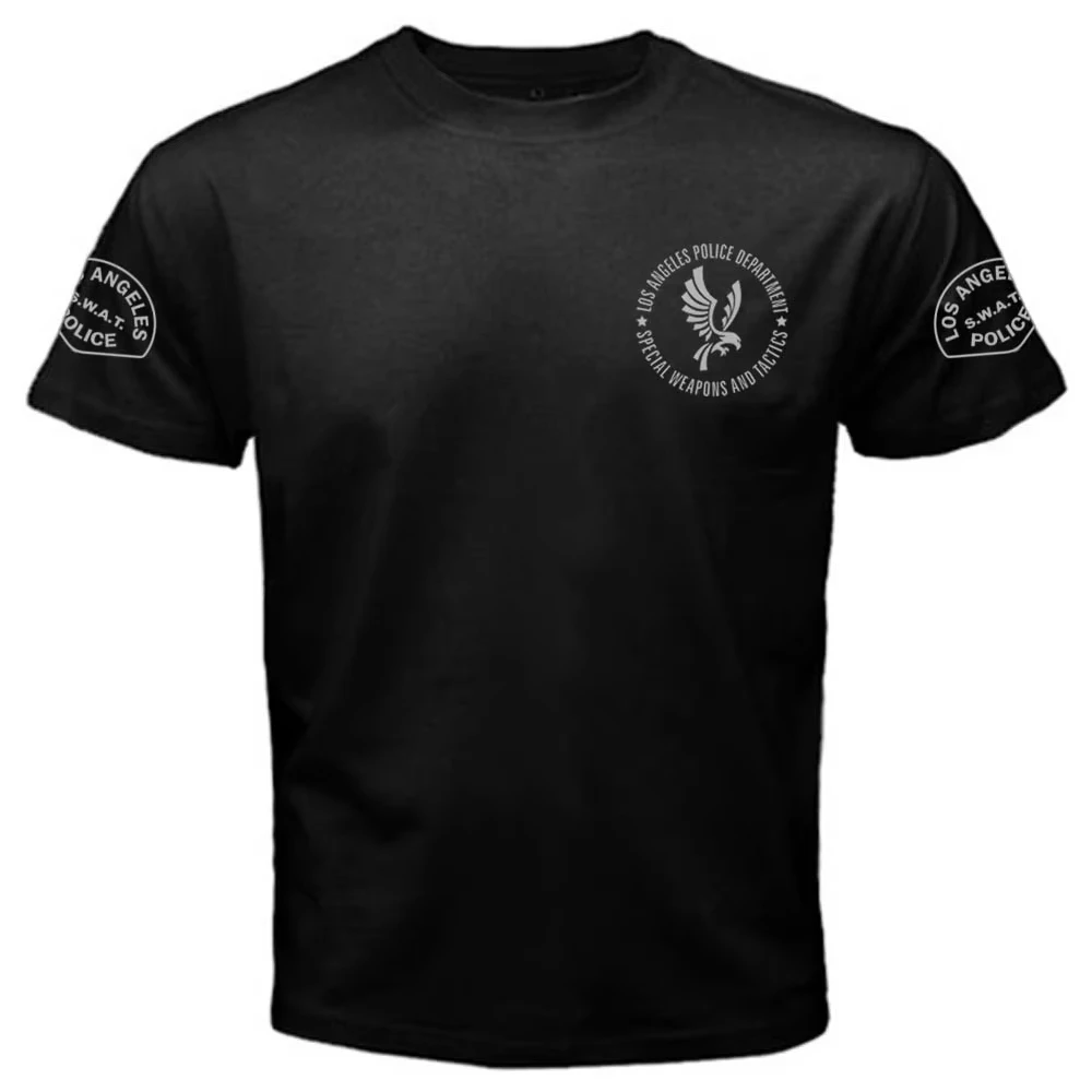 Camiseta masculina de algodão da polícia de Los Angeles, estilo SWAT, tática, urbana, robusta, inspirada no estilo militar, atlética, casual, streetwear