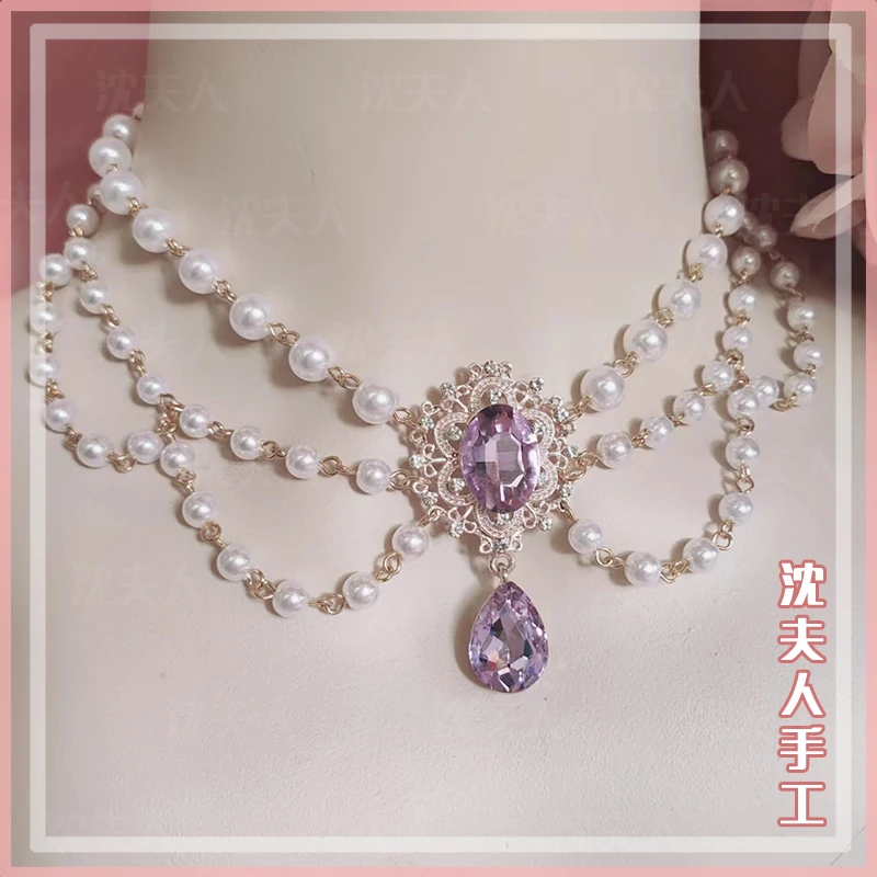 Lolita Collana girocollo di perle fatta a mano Girocollo leggero di lusso Anime Cosplay Y2K Accessori