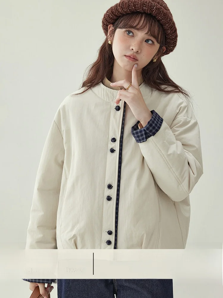 

Женское зимнее пальто AMUU North Island Color Blo Long Sve с круглым вырезом, свободного кроя, на одной пуговице, для повседневной носки