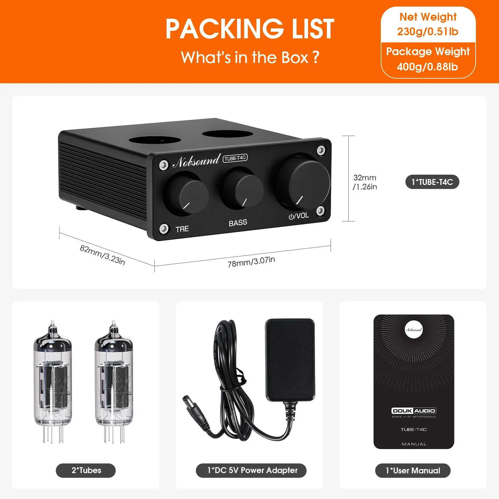 Nosbound TUBE-T4C 미니 진공관 프리앰프 HiFi 스테레오 오디오 프리앰프(고음 저음 제어 포함)