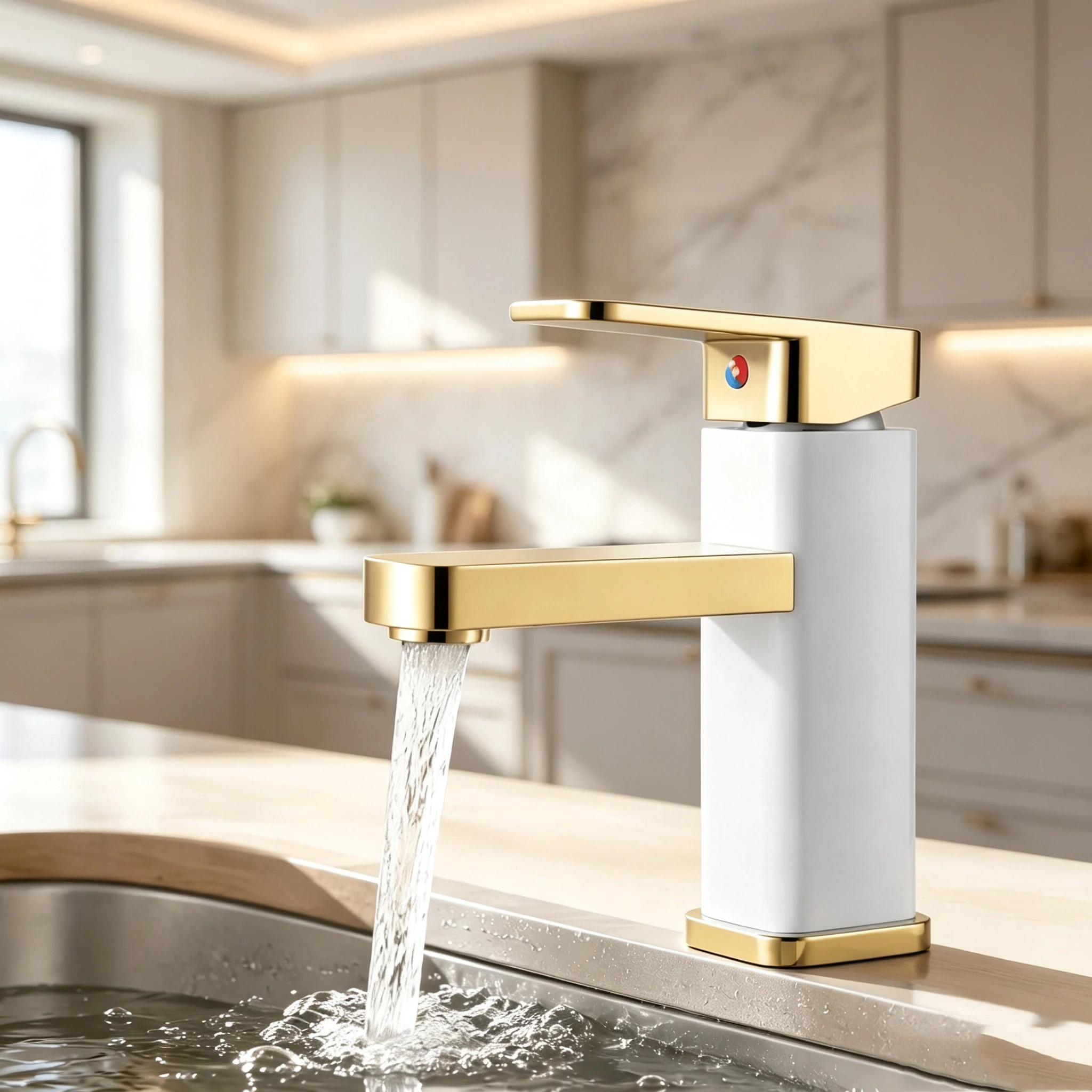 Light luxury gold single-hole faucet, single handle for hot and cold water, built-in anti-splash aerator for smooth water flow