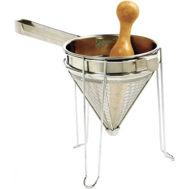 Stainless Steel 642 Chinois with Stand and Pestle Set, 9" x 7" x 7"