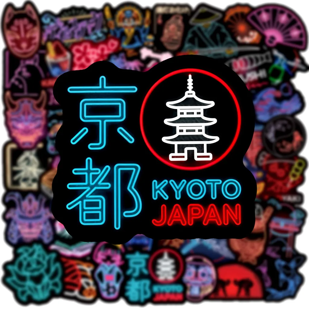 Adesivos japoneses neon 50 peças atacado-decoração criativa à prova d'água para notebook, bagagem, skate, gravaçãoYourLife Store