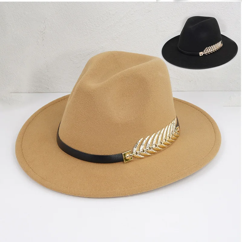 Women's Elegant Casual Cowboy Hat with Fishbone Design, Large , Leaf Pattern, Luxurious Wide Brim for Dating and Sun Protect