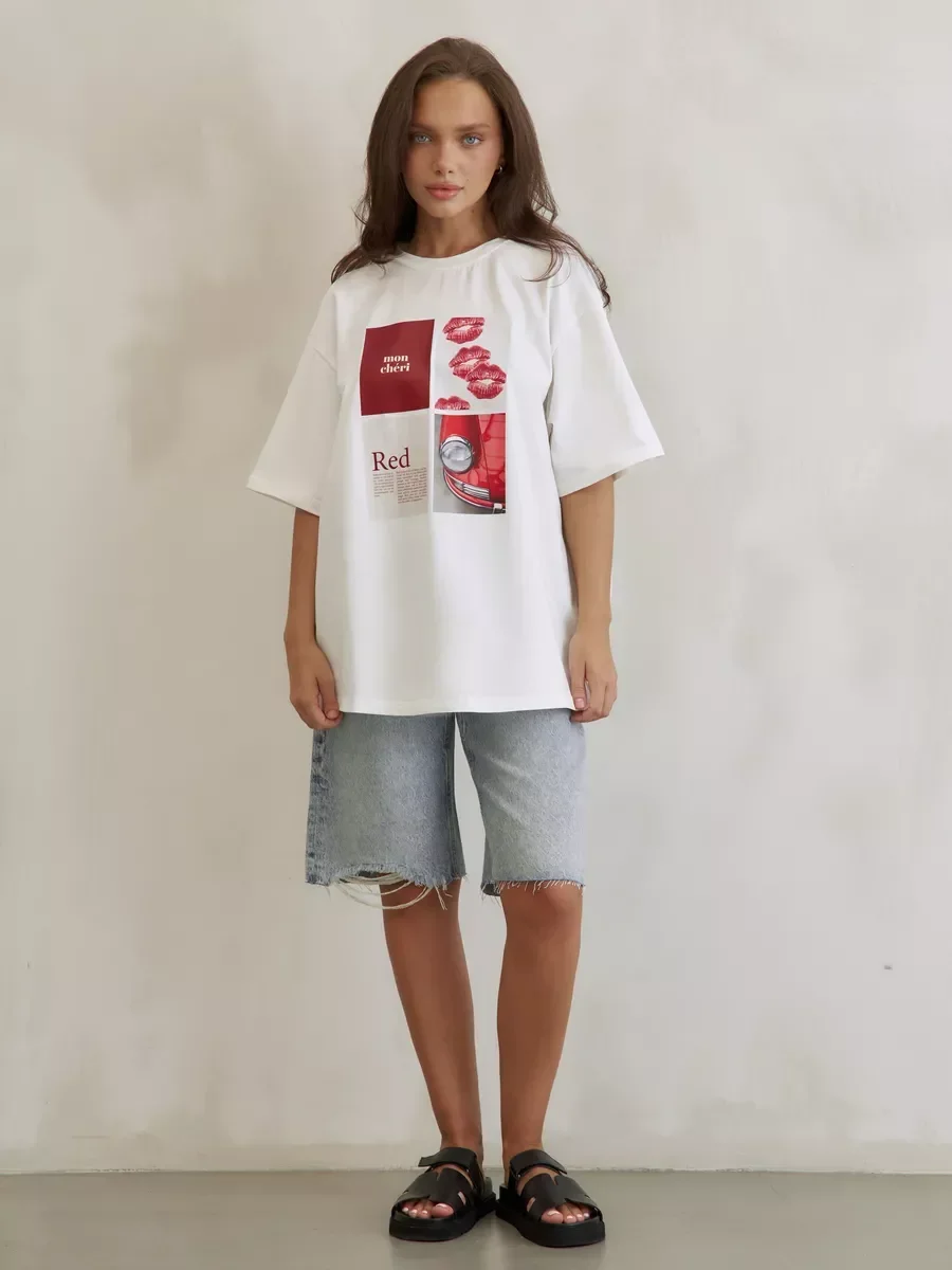 الأوروبية والأمريكية Y2K الشفاه تي شيرت مطبوع المرأة الصيف موضة عادية الإبداعية الشارع الشهير الرجعية قصيرة الأكمام الملابس #4