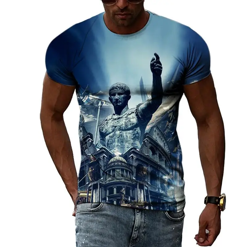 

New Tide Summer Fashion Cityscape Picture T-shirts Casual Print Tees Hip Hop Personality Round Neck Short Sleeve Tops