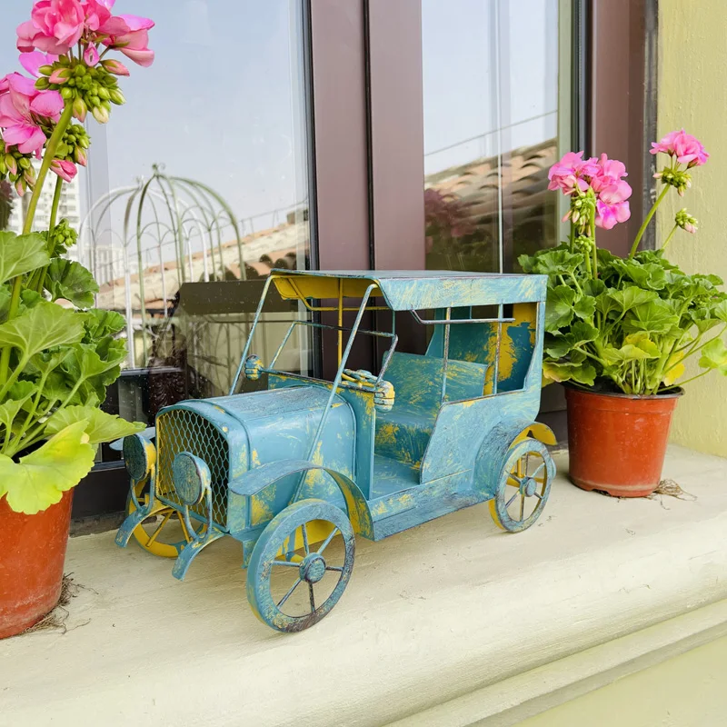 

American rural retro wrought iron car small flower stand decoration, indoor and outdoor garden balcony garden gardening decorati