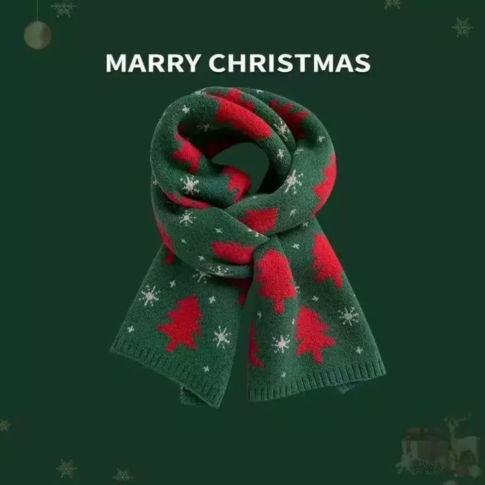 Casual Weihnachten Baum Jacquard Weihnachten Frauen Schal Santa Claus Warm Halten Gestrickte Schal Winter Gestrickte Schals Liebhaber Geschenk