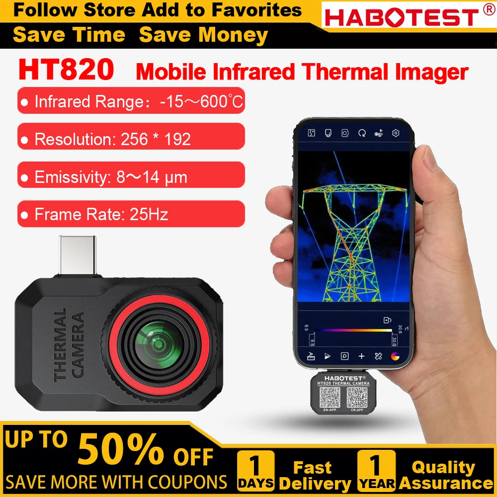 HABOTEST HT820 Thermische Camera voor Android Infrarood Warmtebeeldcamera Reparatie Thermografische Camera met Hoge/Lage Temperatuur Tracking