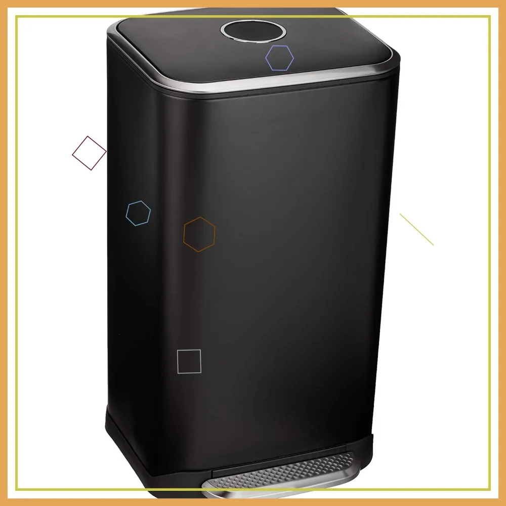 

32L Soft-Close Metal Trash Can with Foot Pedal, Black - Quiet & Easy to Clean