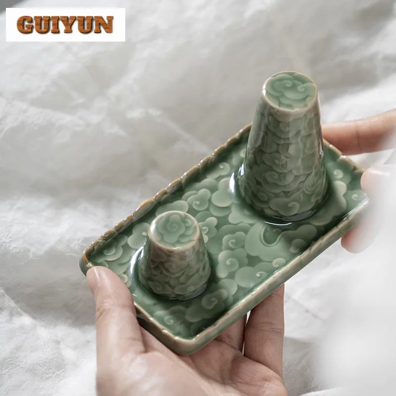 Celadon Relief Cleaning and Drying Teapot Cover Holder Japanese Cover Frame Zisha Pot Lid Shelf Tea Services Supplies Decoration