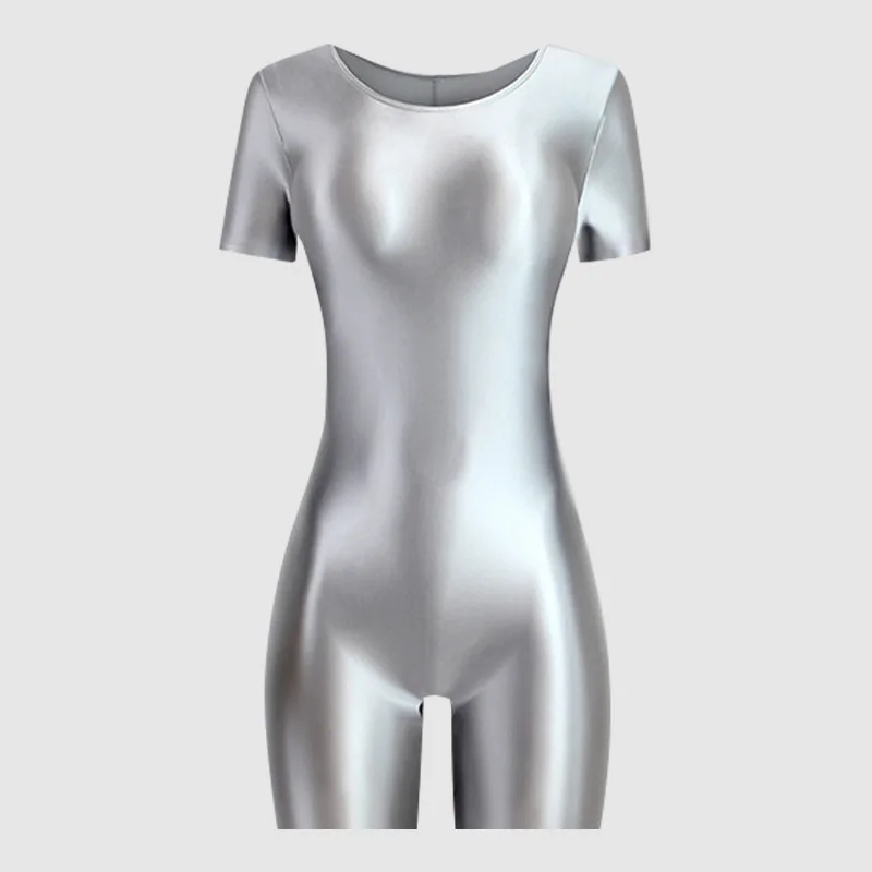 

Женский гимнастический трико, шорты для балета, танцев, с коротким рукавом, глянцевый эластичный гимнастический трико для акробатики, комбинезон, танцевальная одежда