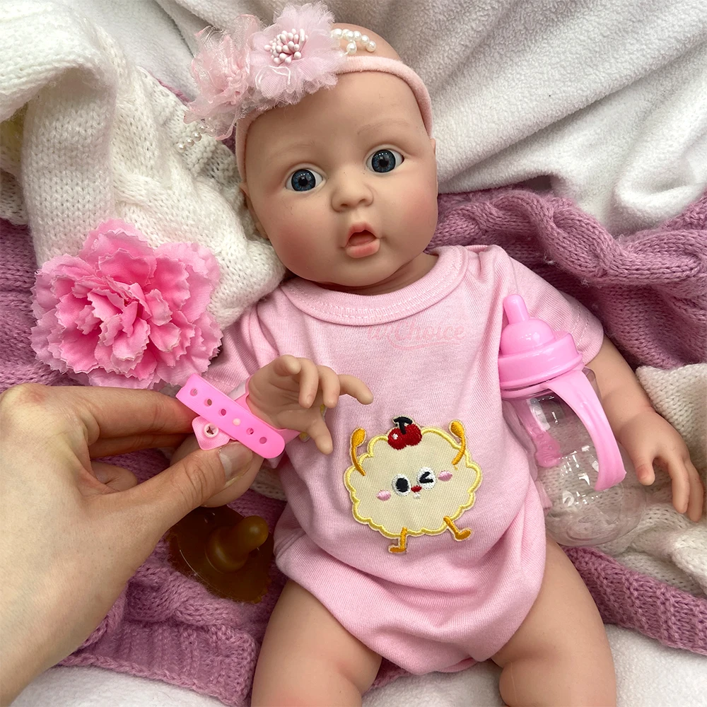 42cm Adorable Platinum Silicone Reborn Girl Open Mouth Doll Realistic Visible Veins Newborn Washable Doll for Dementia Patients