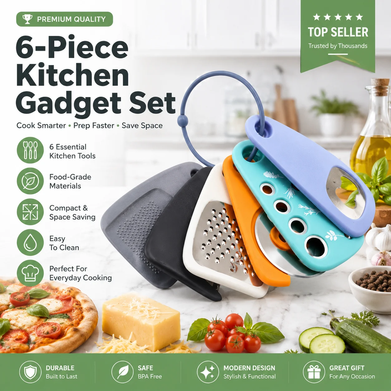 Kitchen Gadgets Vegetable Cutter - ชุดอุปกรณ์ครัว 6 ชิ้น ที่ปอกผัก ที่ขูดกระเทียม ที่ขูดชีส