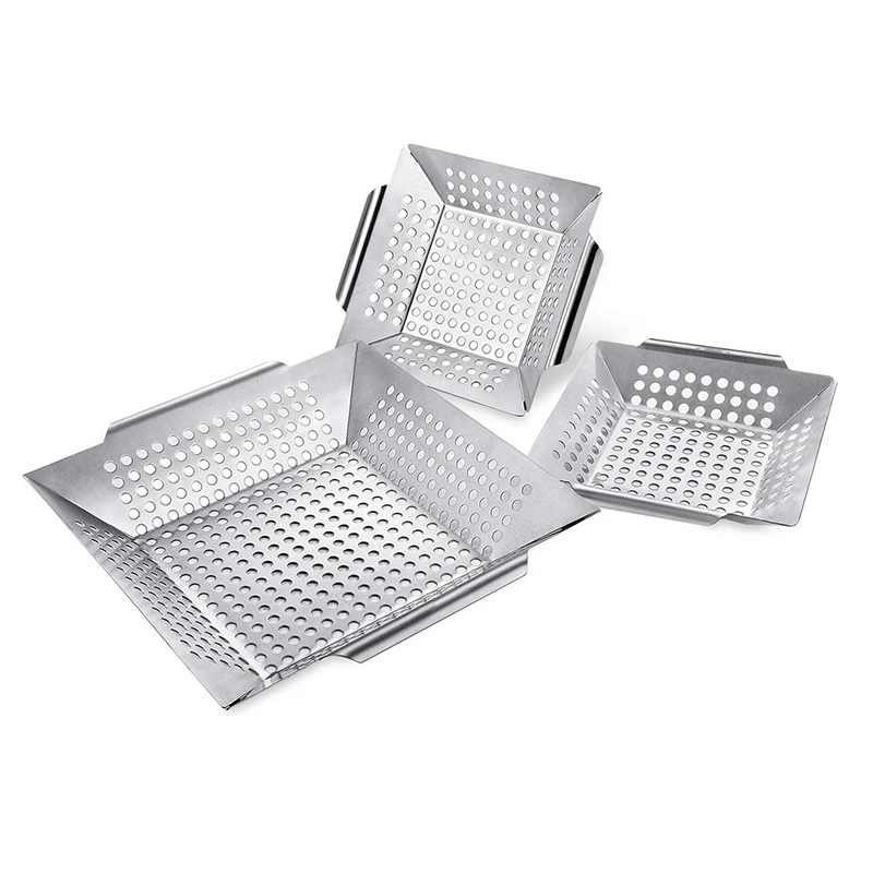 Grill Grill korb Edelstahl Grill Grill pfanne Küche quadratischen Mesh Topf zum Grillen Gemüse Fleisch Fisch Garnelen Abfluss korb
