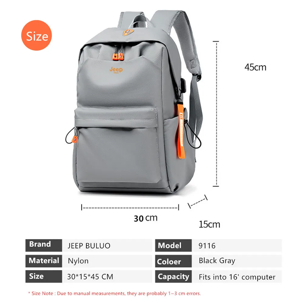 JEEP BULUO New Large Capacity Backpack Men Laptop Backpacks   Solid Big High School Bags Teen College Boy Gril Student Backpack