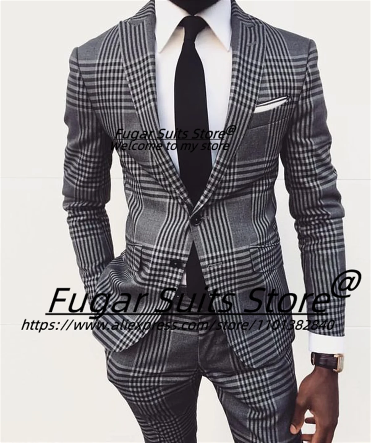 

Custome Made Business Plaid2Pcs Sets Slim Fit Single-breasted Formal Wedding Groom Tuxedos High Qublity Male Blazers Ropa Hombre