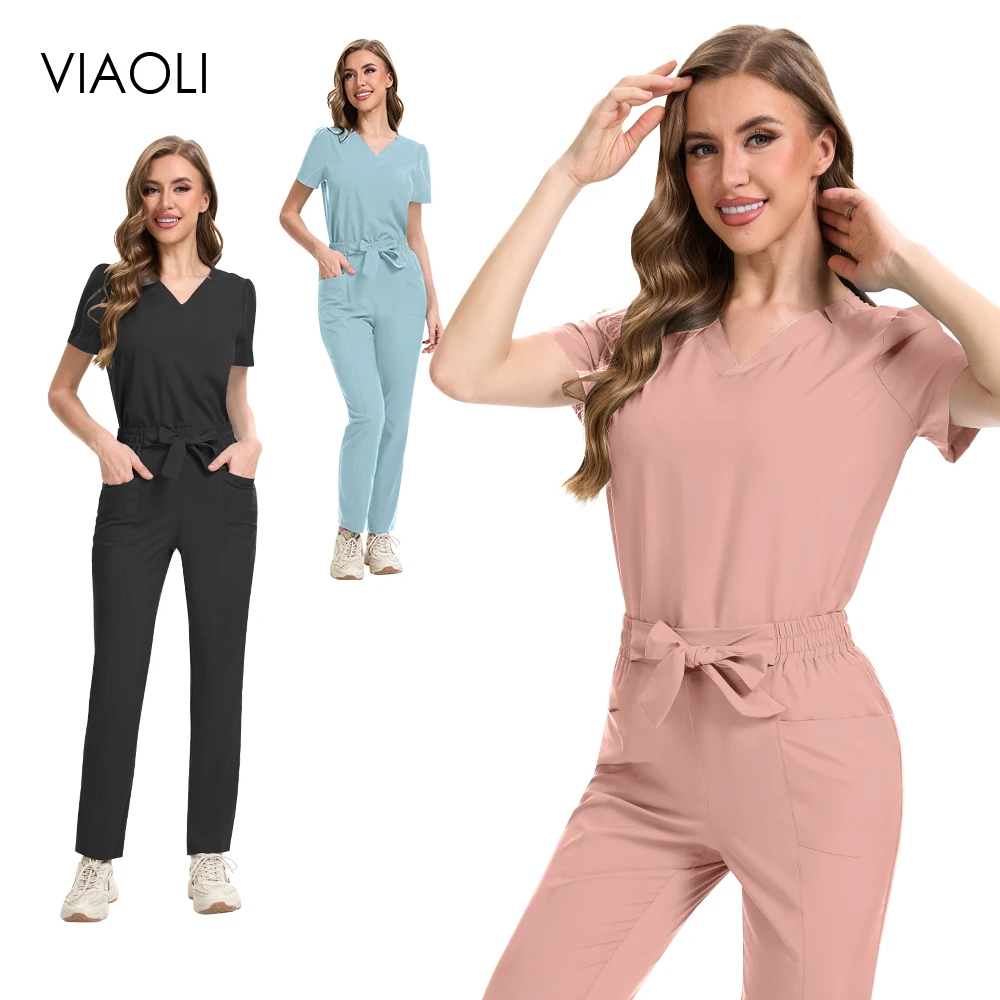 

New Scrubs Uniform Multicolour Short Sleeve Top Pant Hospital Set Women Pet Shop Doctor Scrub Medical Surgery Workwear Scrub Kit