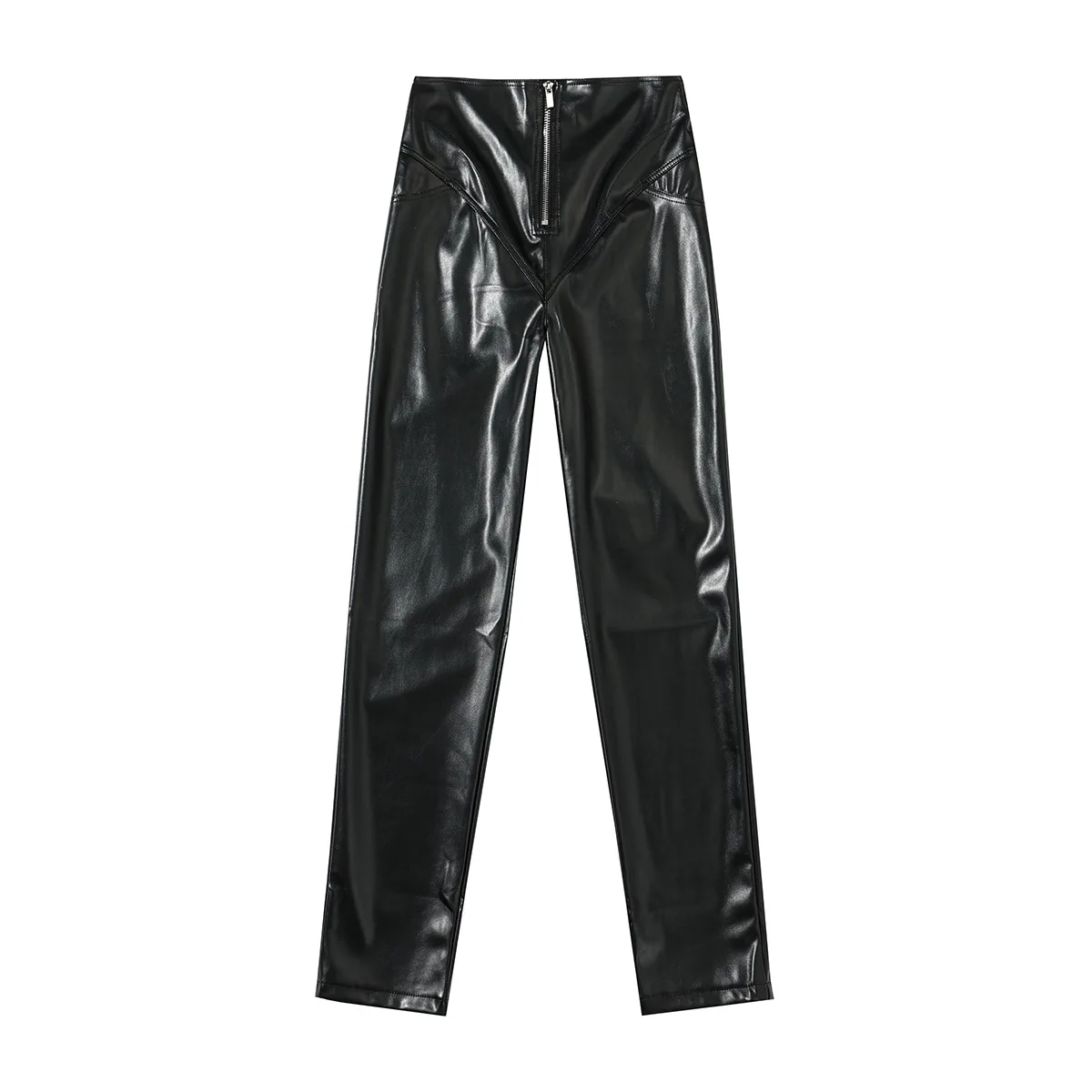 Frauen Hohe Taille PU Zipper Straffung Butt Verbesserung Lange Hosen Herbst Saison Regelmäßige Dünne Rock Hosen Chinesischen Herkunft