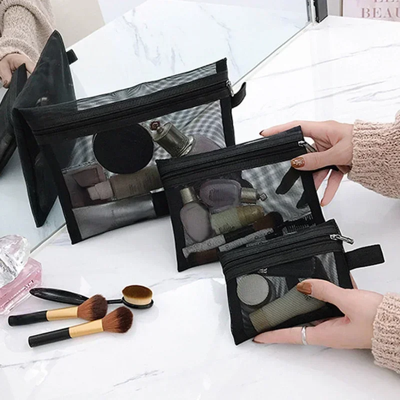 Bolsas de aseo con cremallera transparente, estuche de maquillaje de malla, organizador, bolsa de almacenamiento, Neceser de viaje informal para