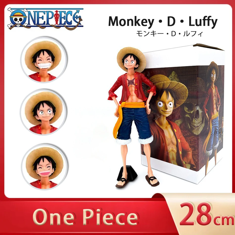 

Nueva figura de Anime de una pieza de 28cm, Smiley confiante Luffy, muñeca que cambia de cara de tres formas, modelo de estatuil