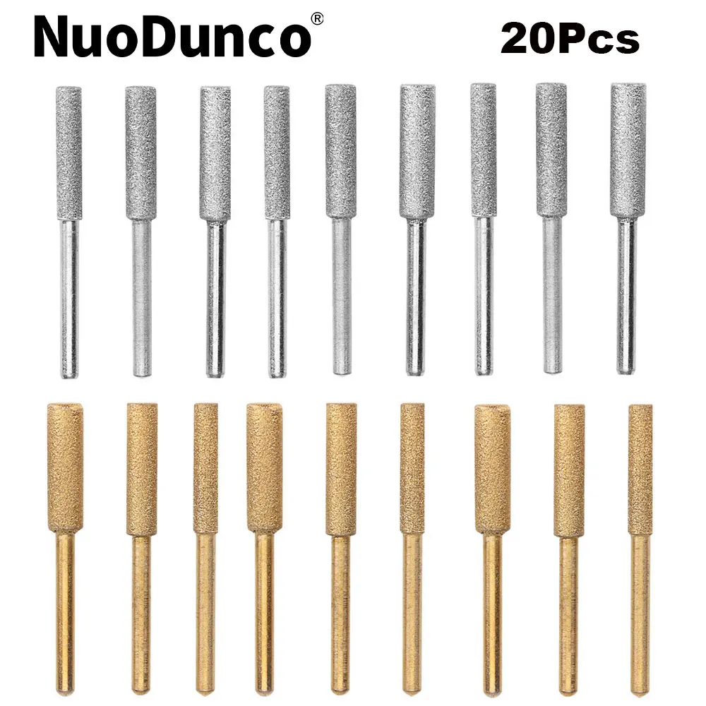 

20Pcs Diamond Coated Cylindrical Burr Chainsaw Sharpener Burr Grinding Head Rotating File 4/4.8/5.5mm Abrasive Engraving Tool