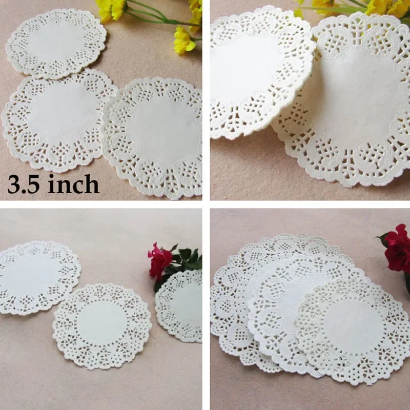 100pcs/lot Many Sizes White Round Baking Paper Food Grade Lace Paper for Party Decoration Placemat Paper Cushion Cake Decoration