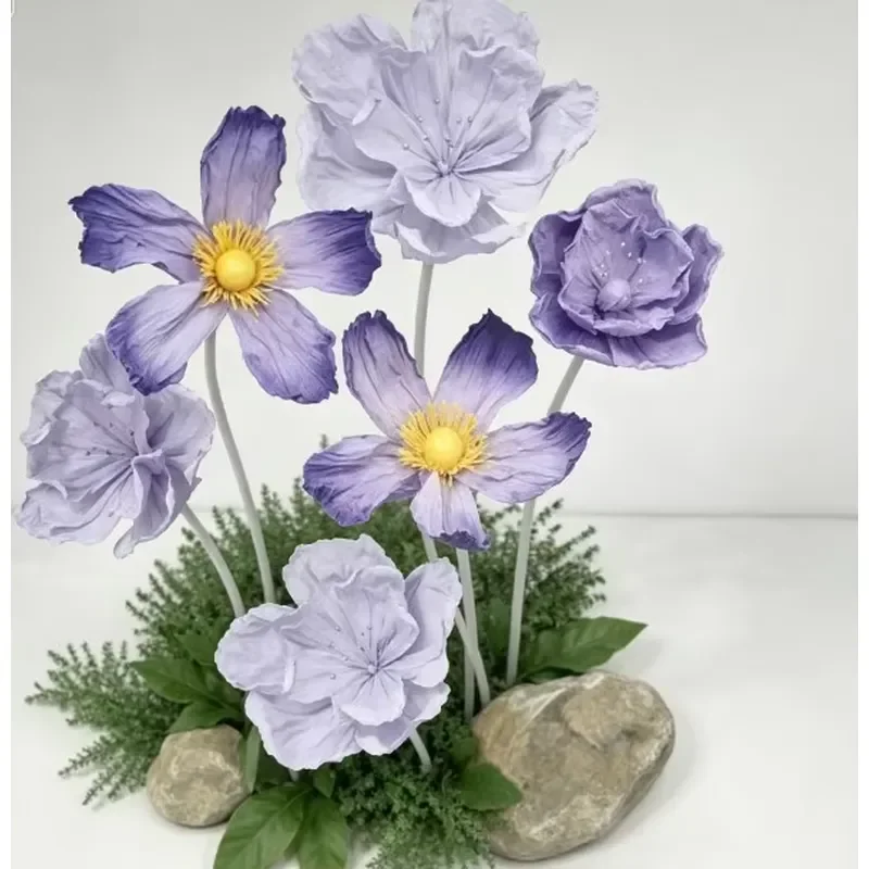 6 Packs Giant Purple Paper Poppies Artificial Flowers for Wedding Stage Decoration Mall DIY Props Wholesale Factory Supply
