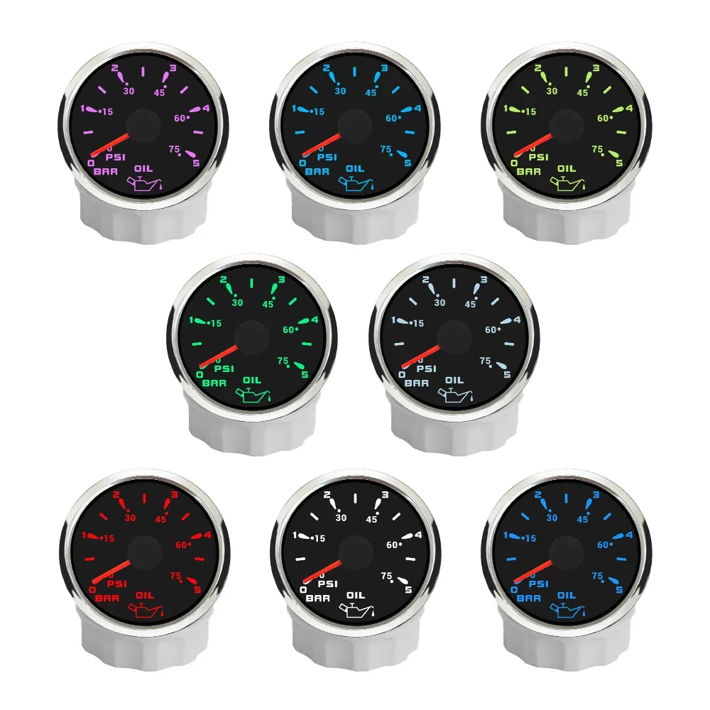 

ELING Waterproof 52mm Engine Oil Pressure Gauge Meter 0-5Bar 0-10bar Signal with 7 Colors Backlight for Yacht Truck Ship 9-32V
