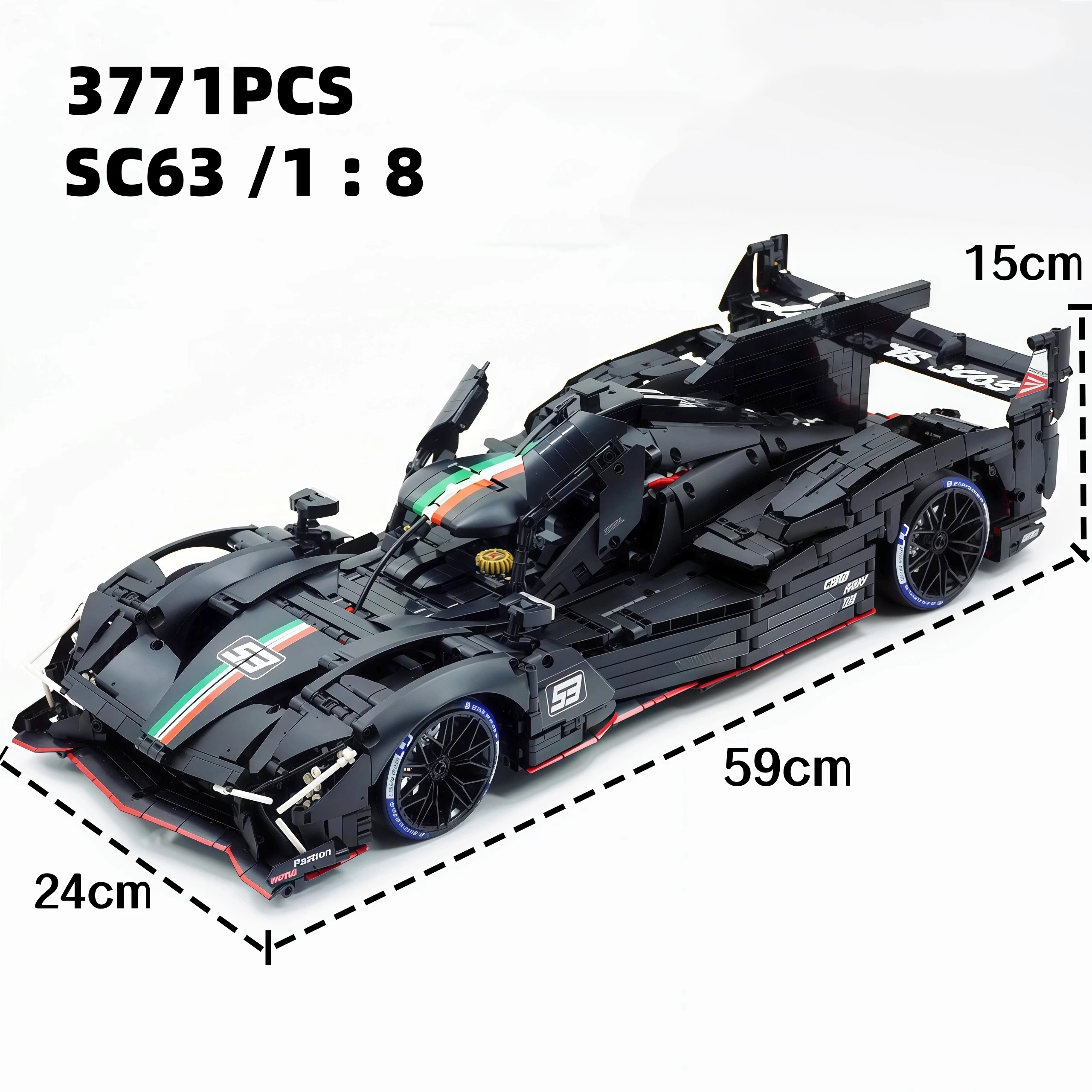 

Индивидуальный спортивный автомобиль MOC SC63 1:8, гоночная модель LeMan, 3771 шт., высокотехнологичные технологические строительные блоки, кирпичи, игрушки Lamborg