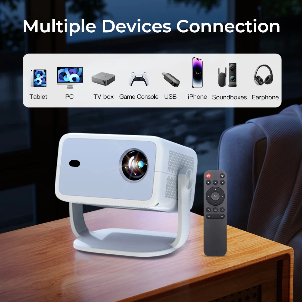 Smart Projector Native 1080P Support 4K, 800 ANSI HD Brightness, Android 11.0, WiFi 6, Auto Focus & Keystone Correction