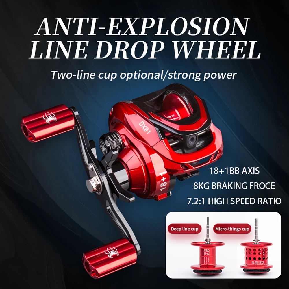 Ultra Light Fishing Baitcasting Reel 8KG Max Drag 18+1BB 7.2:1 High Speed Gear Ratio Metal Line Cup Sea Fishing Coil Jig Wheel