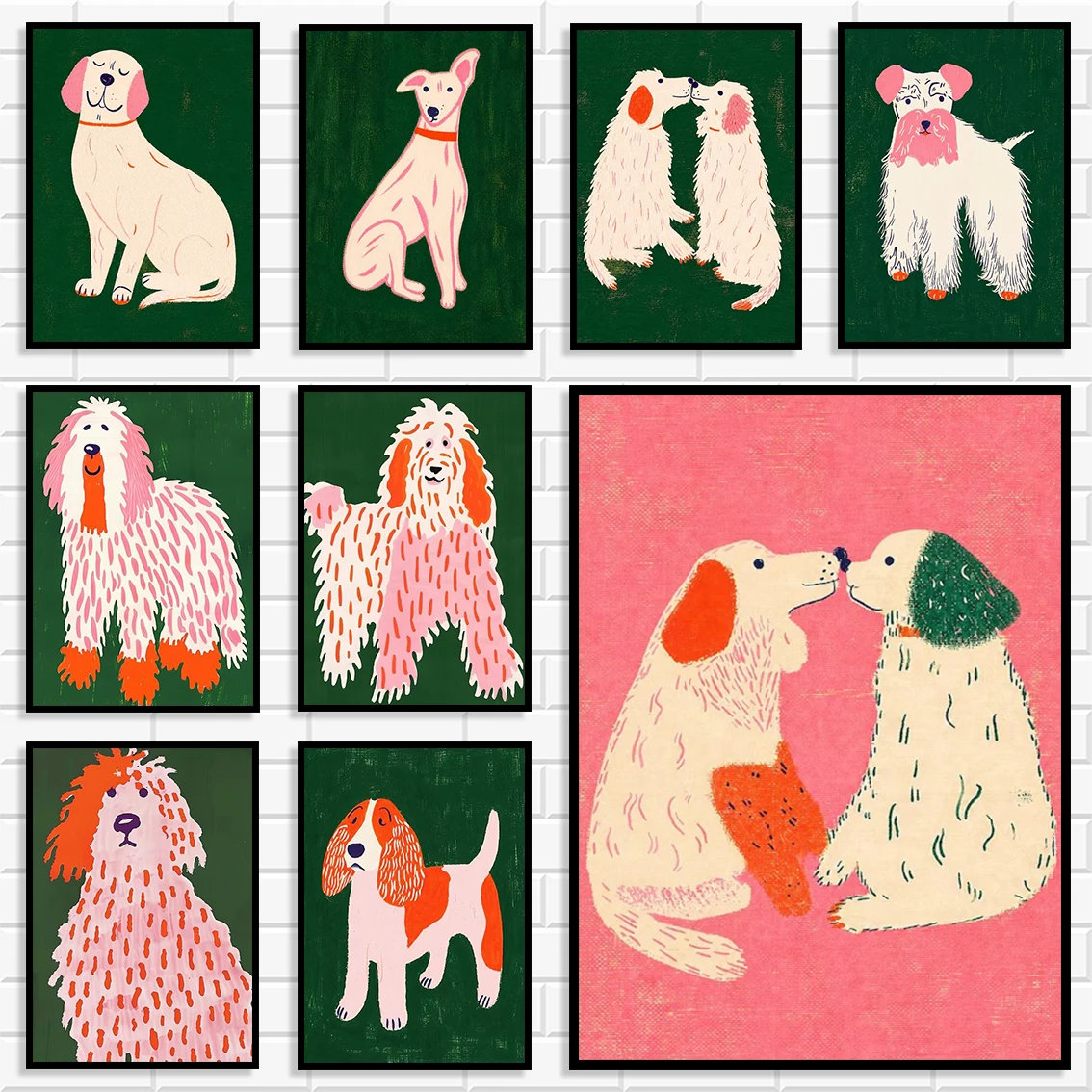 Cute Illustrated Dog Poster Set Colorful Cartoon Puppy Canvas Wall Art Print Aesthetic Pet Decor Kids Room and Living Room Decor