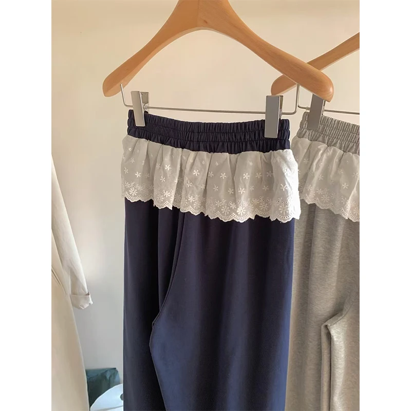 Streetwear Breite Bein Hosen Frauen Y2K Harajuku Spitze Patchwork Jogginghose Mode Baggy Jogger Sommer Koreanische Casual Hosen Neue