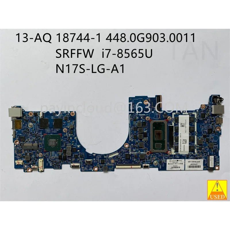 Laptop Motherboard 18744-1 448.0G903.0011 FOR 13-AQ SRFFW  I7-8565U 100% Working Tested Well