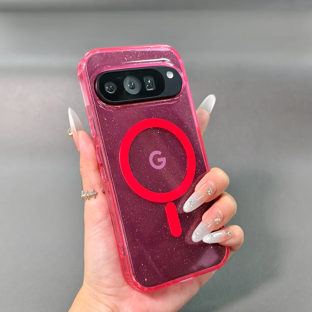 حافظة Magsafe لامعة من الأكريليك الشفاف لهاتف Google Pixel 9 Pro XL 10 Pro غطاء شحن لاسلكي مغناطيسي لهاتف Pixel 9A 9Pro