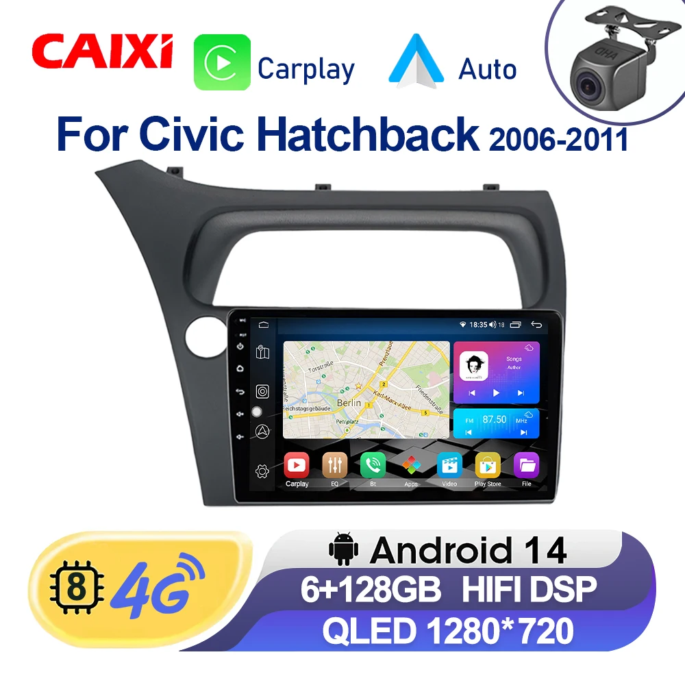 CAIXI CC9 8Core Android 14 Carplay For Honda Civic Hatchback 2006 - 2012 Car Radio stereo GPS 2din 2 din dvd WIFI Autoradio