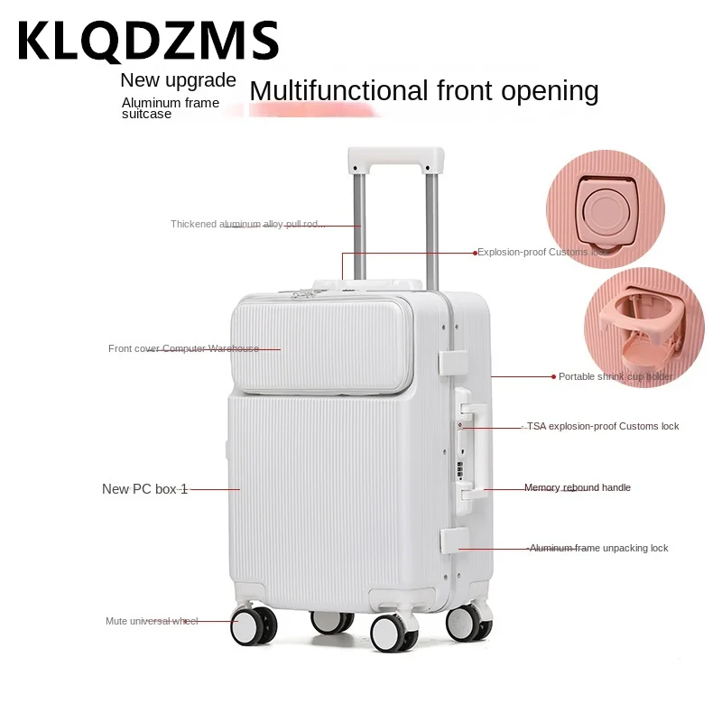 KLQDZMS 20" Cabin Luggage 24"28" PC Trolley Case Front Opening Laptop Boarding Case Trolley Style Travel Bag Rolling Suitcase