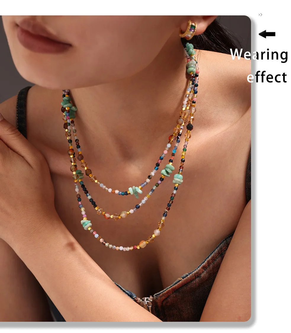 Frauen Halskette Unregelmäßige Kristall Natur Steine Edelstahl Bunte Kette Mode Charme Täglichen Schmuck Großhandel – Detail 10