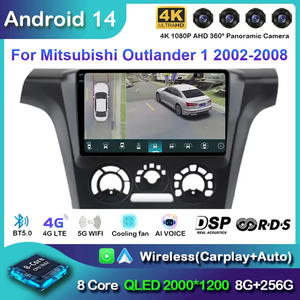 Android 14 For Mitsubishi Outlander 1 2002 - 2008 Car Radio Multimedia Wireless Carplay Navigation WIFI 4G GPS Screen Stereo