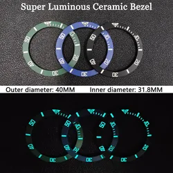 40mm*31.8mm Sloping Super Luminous Ceramic Bezel Insert Divers Replacement of watch accessories parts Blue lumens