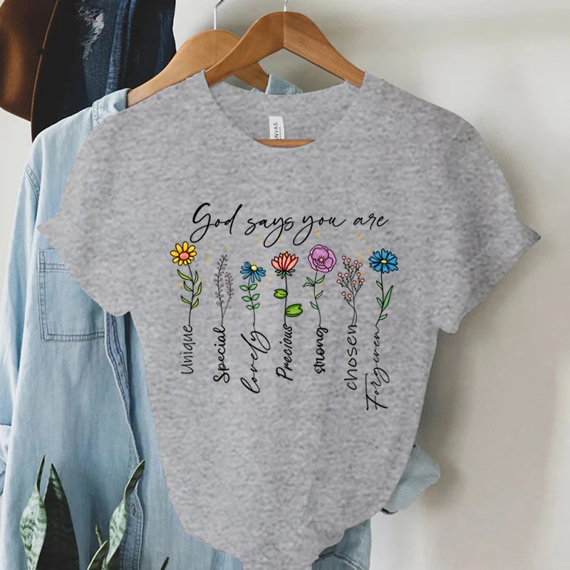 God Says You Are Unique Print T Shirt Women Gospel Music Fashion Streetwear Tops Vintage Religion Faith Christian Tees Tshirt