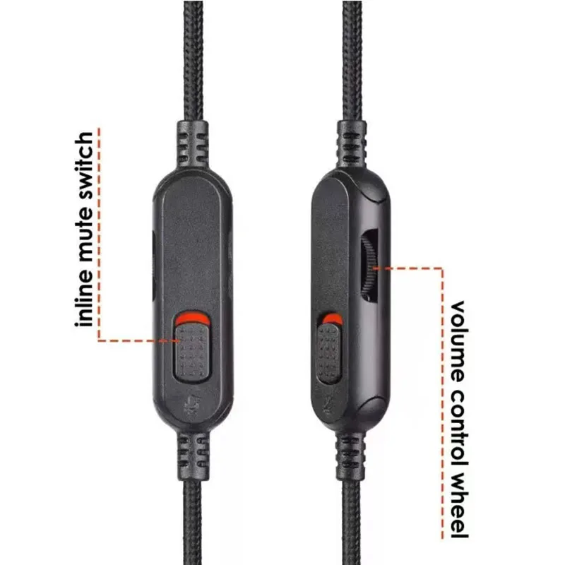 2 Meter Braided Headphone Audio Cable Inline Volume Control Mic Tuning Wire for Logitech G433 G233 G Pro Pro X Gaming Headphones